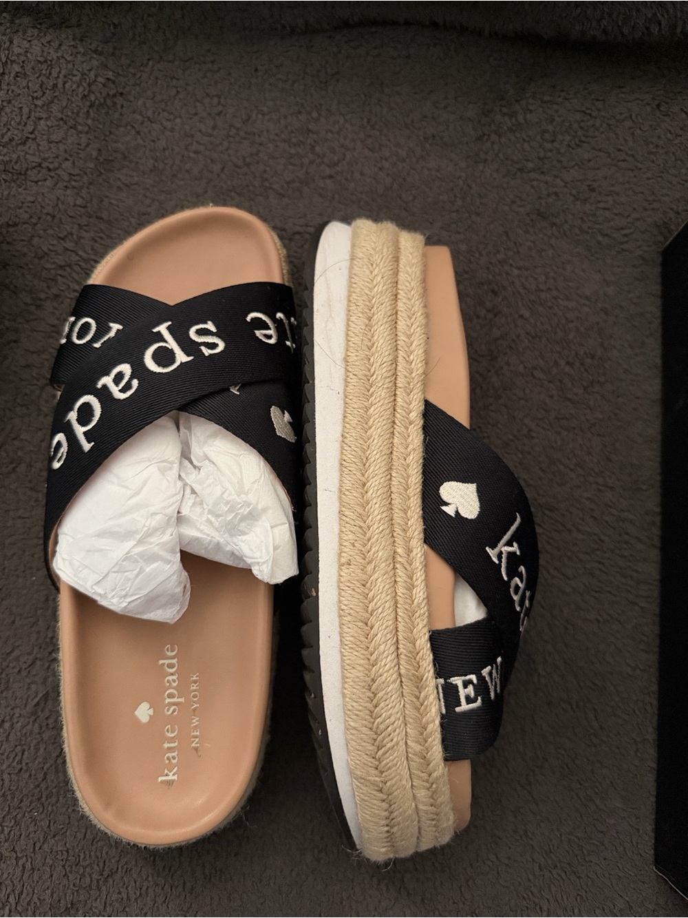 kate spade black and white flatform sandals with original box